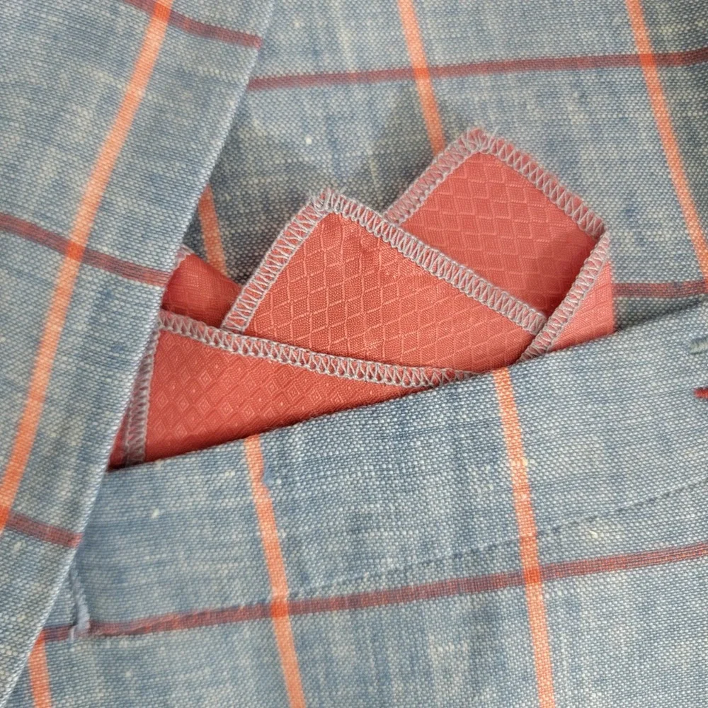 Vermonti Milan Linen Tailored Fit Windowpane Plaid Sport Coat Blazer Blue 42R